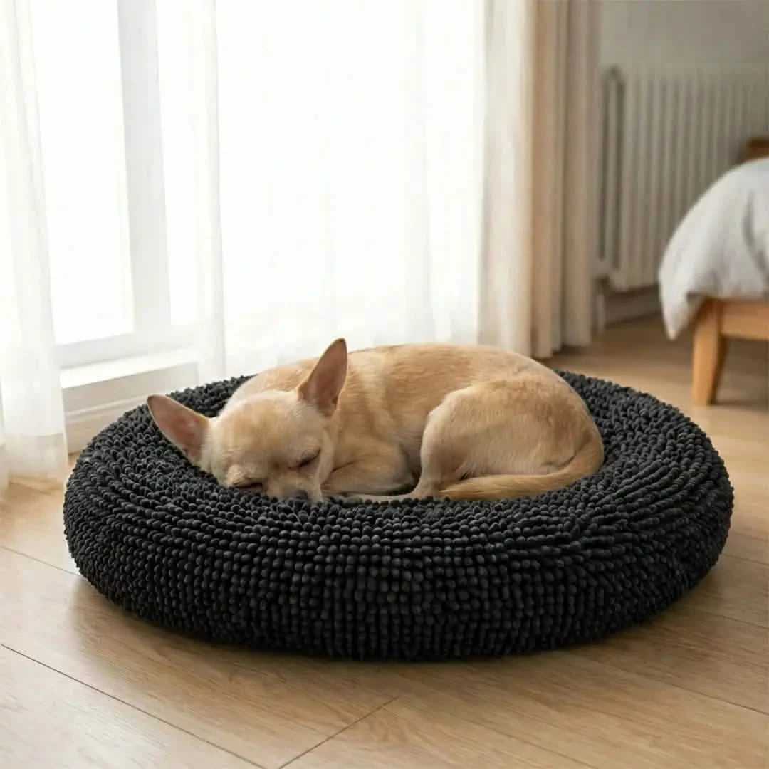 Round Chenille Dog Bed, 25x25 / Black