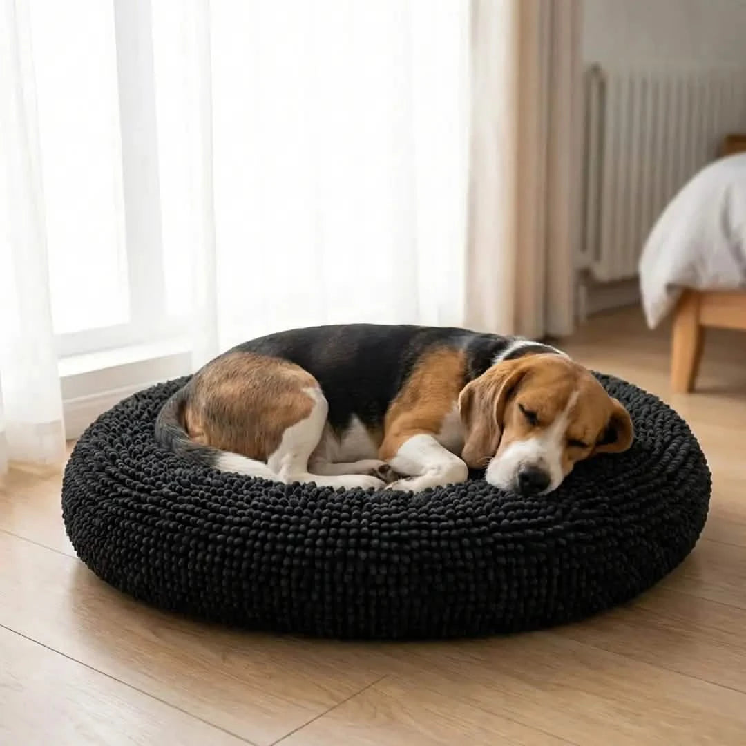 Round Chenille Dog Bed, 35x35 / Black