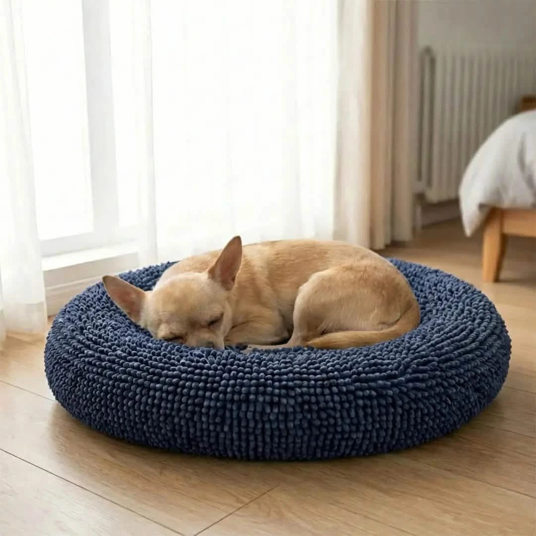 Round Chenille Dog Bed, 25x25 / Navy Blue