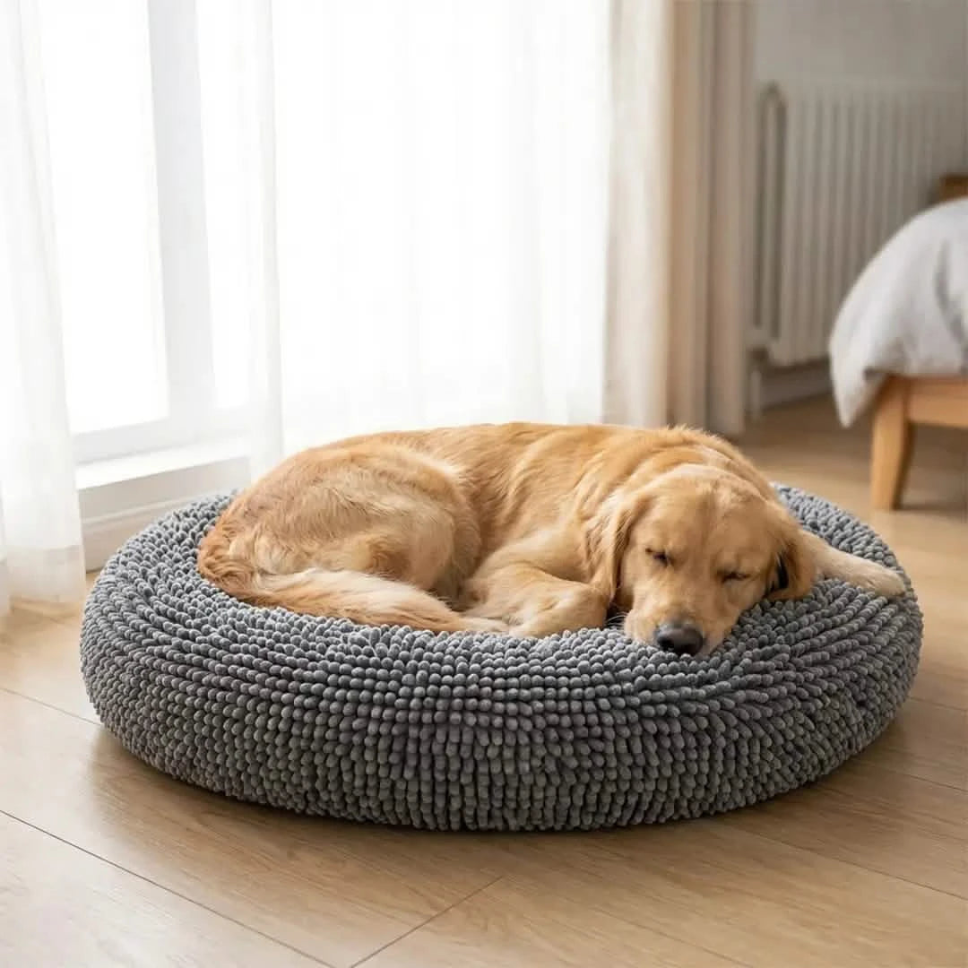 Round Chenille Dog Bed, 40x40 / Grey