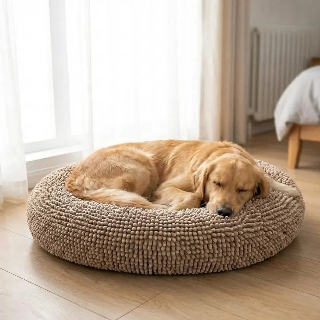 Round Chenille Dog Bed, 40x40 / Beige