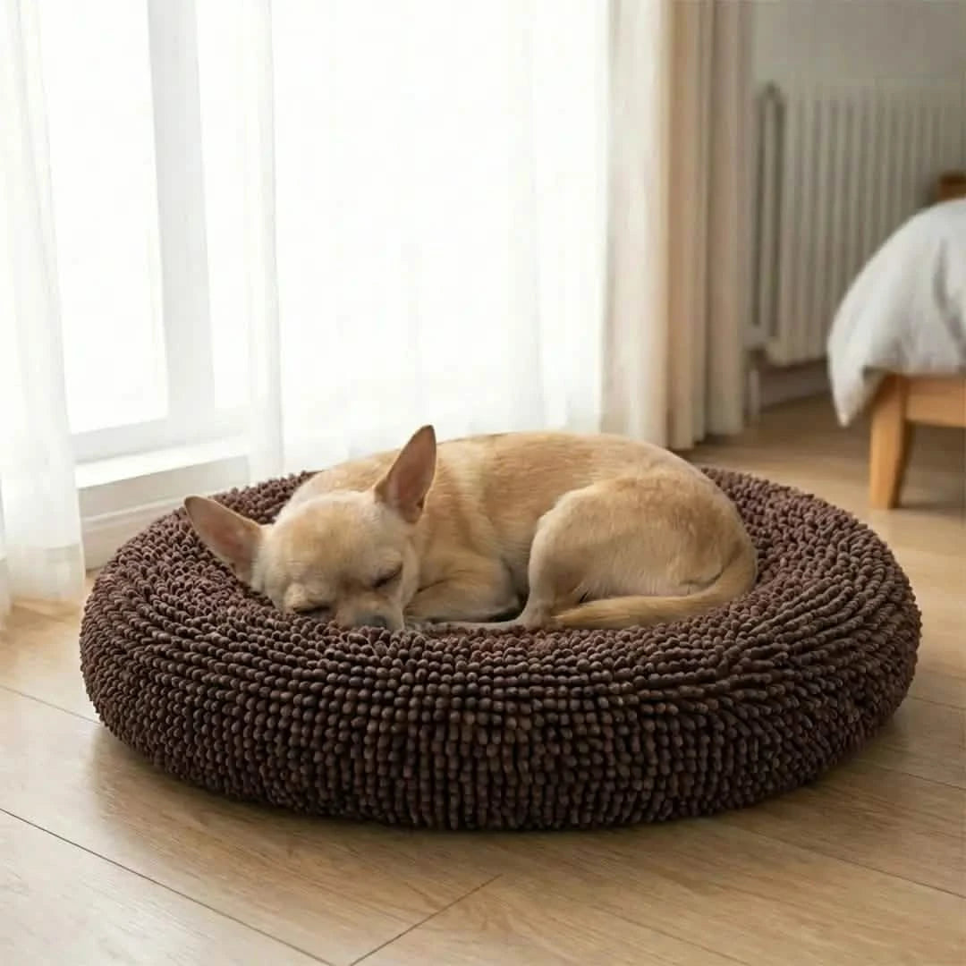 Round Chenille Dog Bed, 25x25 / Chocolate