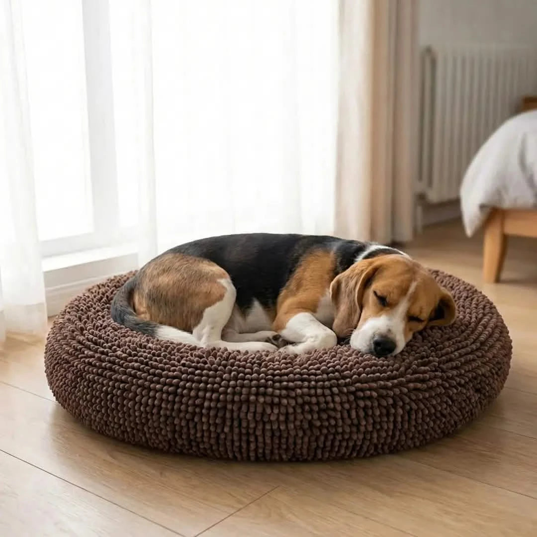 Round Chenille Dog Bed, 35x35 / Chocolate