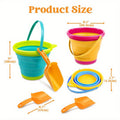 Collapsible Beach Bucket Set 3-Pack with Shovels & Mesh Backpack, Foldable Sand Pail Kit for Kids
