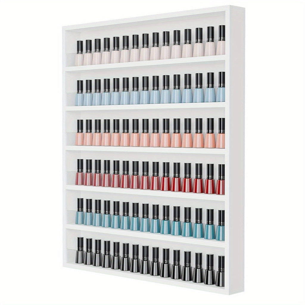 Wall Mount Nail Polish Rack 6 Tier Holds 120 Bottles with Acrylic Baffles – Large Nail Varnish Display Shelf Organizer for Salon Home White