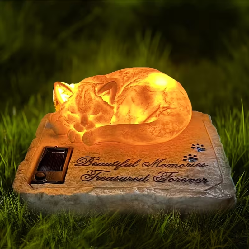 Cat Memorial Stone Garden Grave Marker – 3D Sleeping Cat Tombstone Statue for Outdoor Pet Cemetery, Sympathy Gift for Loss of Cat
