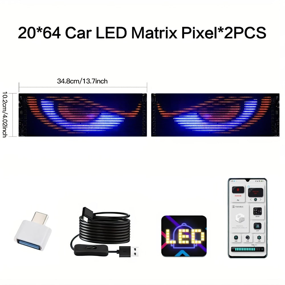 Car LED Light Panel USB Powered Smart Display, App Control, Eye-Shaped Design, Programmable LED Matrix Screen