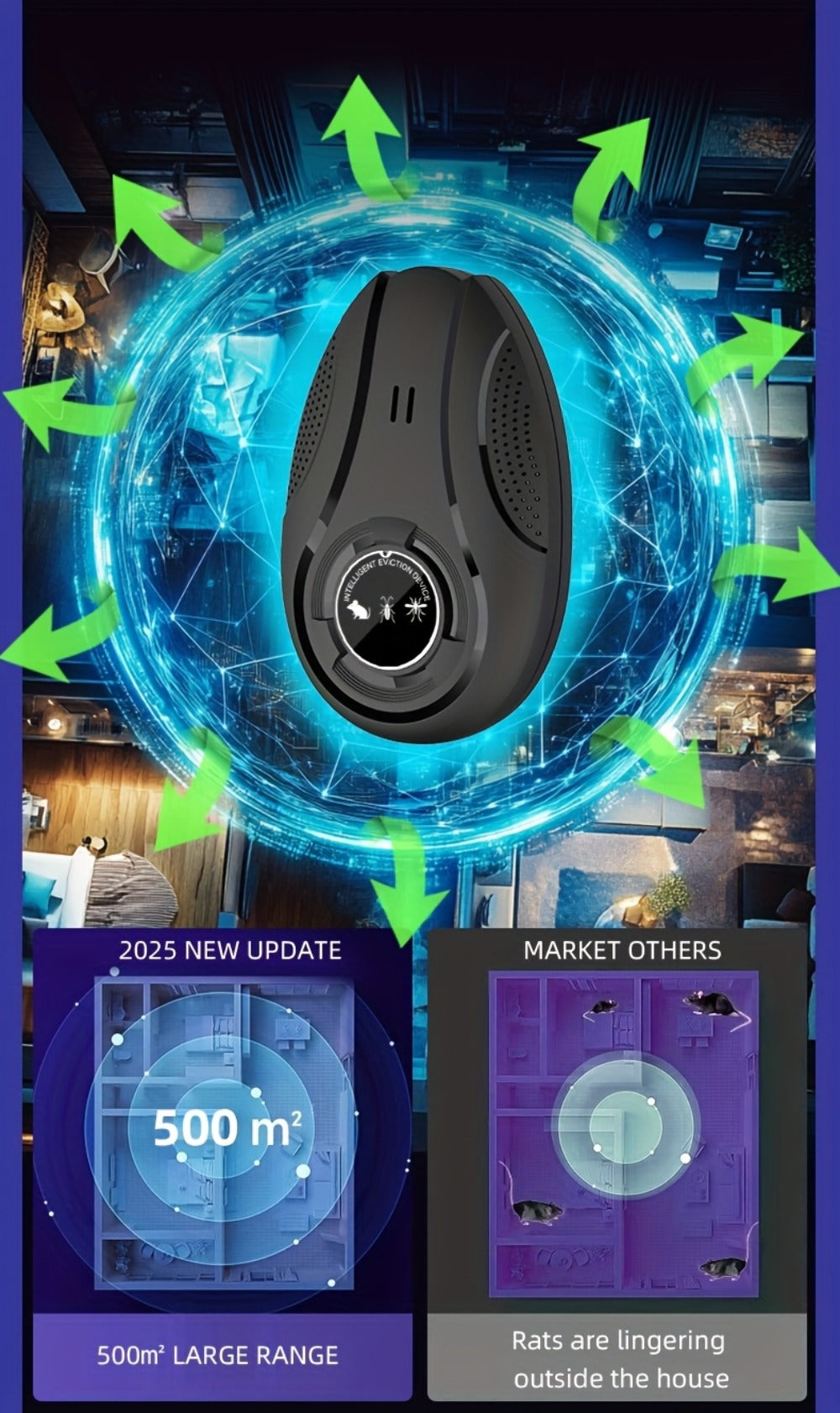 Ultrasonic Pest Repeller for Home Indoor, Plug-In Electronic Mosquito Cockroach Mouse Ant Spider Device for House Office Warehouse