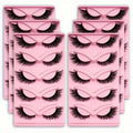 Cat-Eye False Eyelashes Bulk Bundle with Six Packs of 30 Pairs in Stacked Pink Storage Trays