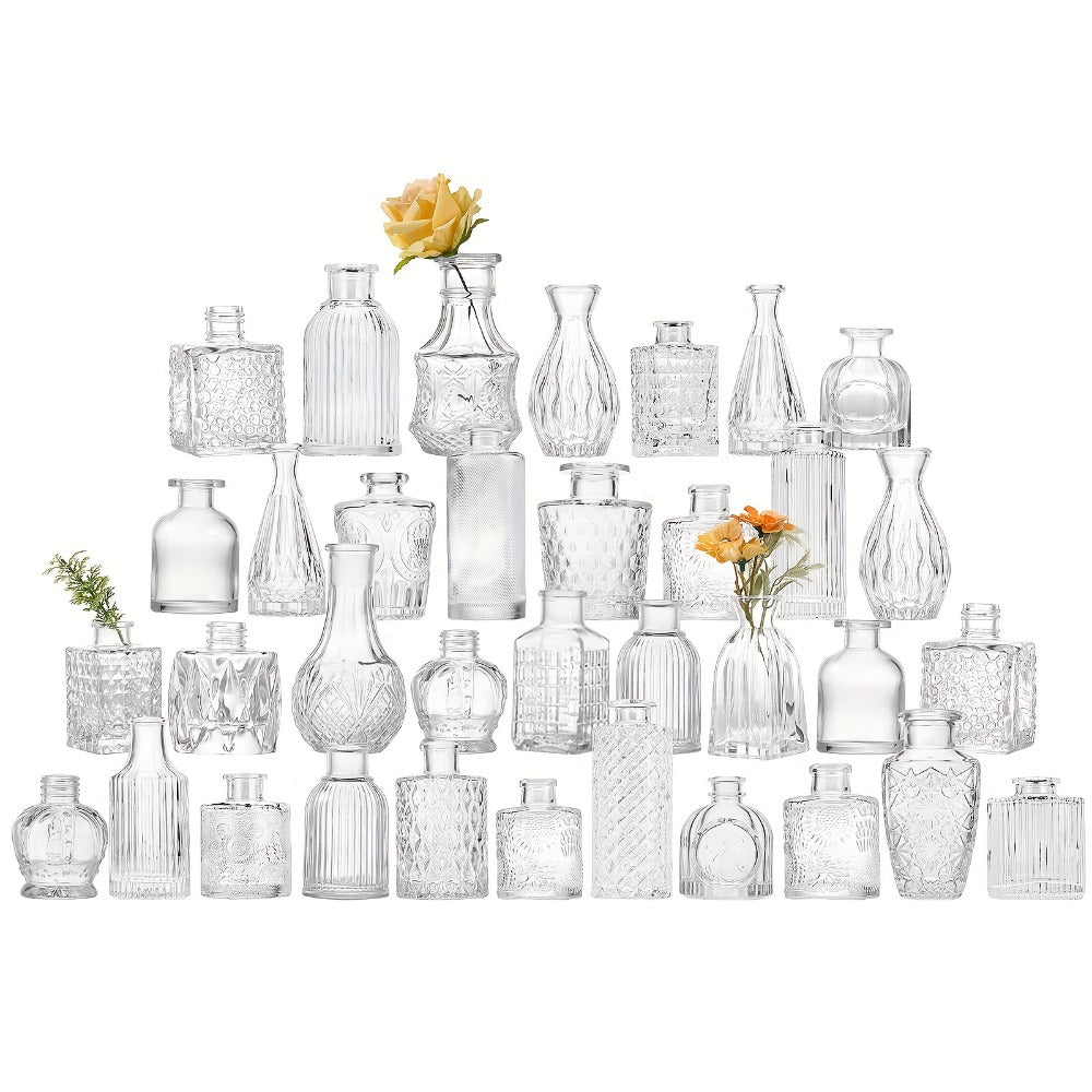 Mini Clear Bud Vases Set Wedding Centerpieces for Tables Small Glass Flower Vases for Entryways, Bedrooms and Living Spaces