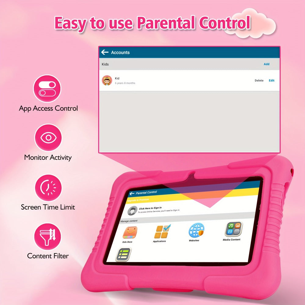 Veidoo Kids Tablet 7 Inch Eye Protection Screen 2GB RAM 32GB ROM Android WiFi Dual Camera Parental Control Educational Games Drop-Proof