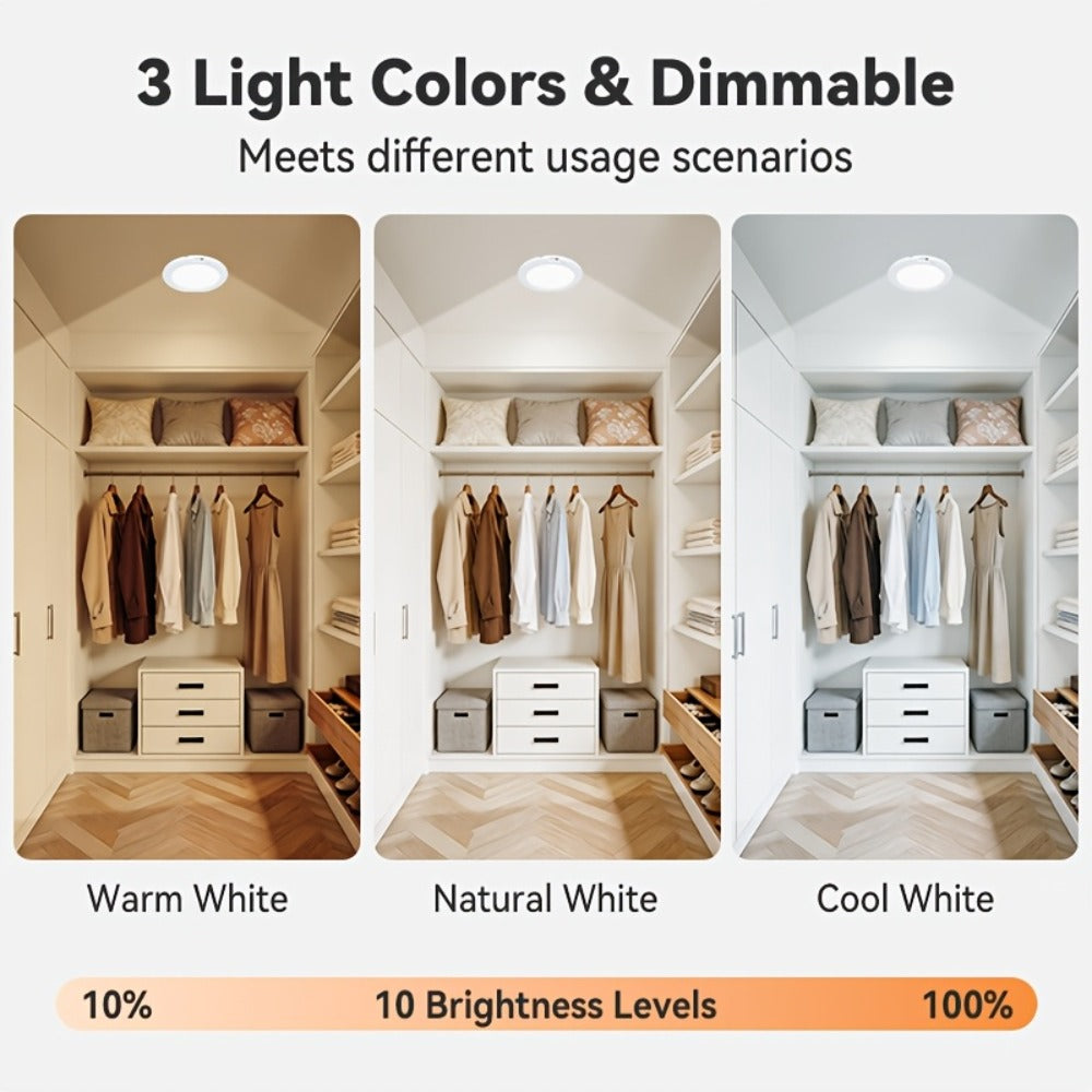 Wireless LED Ceiling Light with Motion Sensor 2 Pack – 5500mAh Rechargeable, Remote Control, 3 Brightness Modes