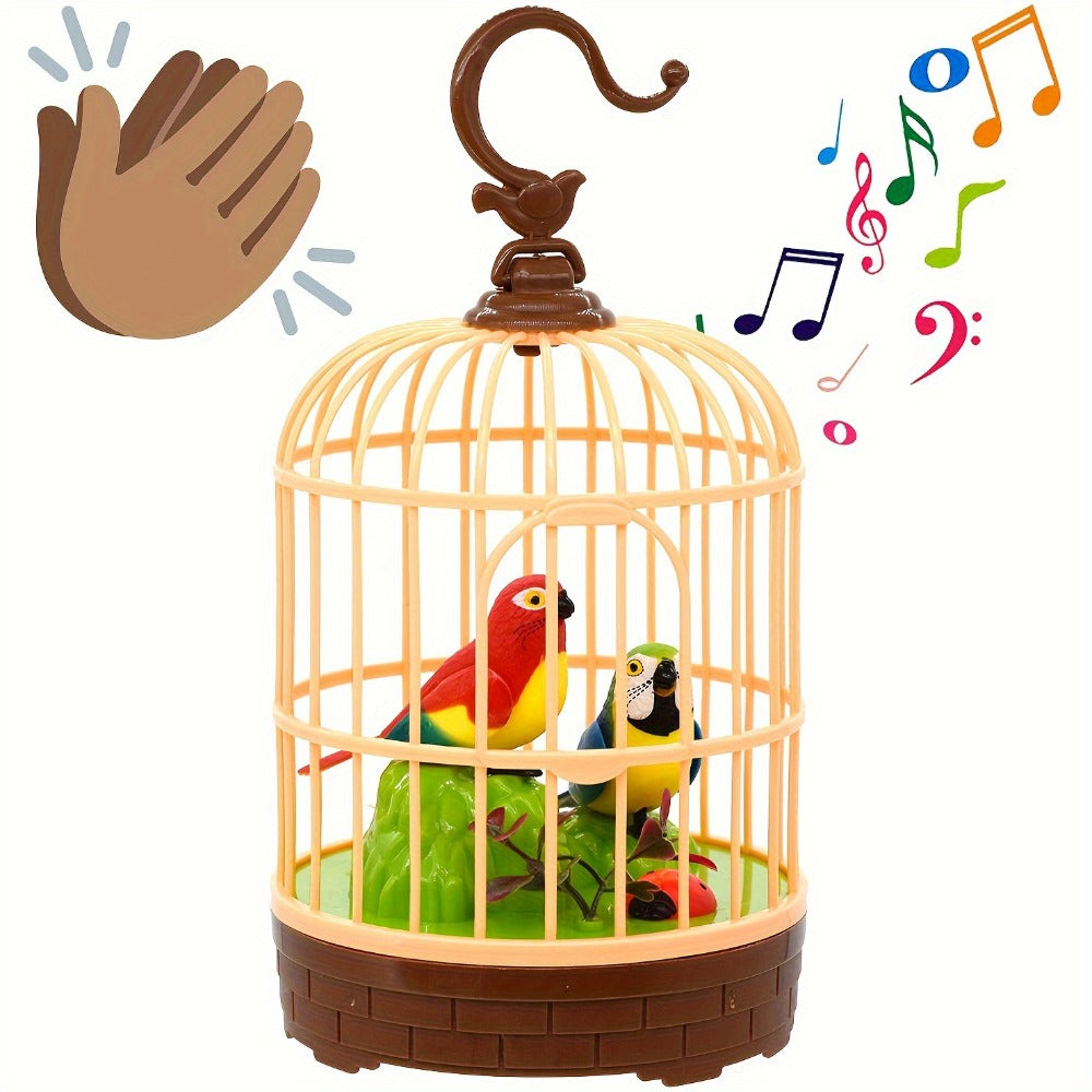 Mini Voice-Activated Birdcage Toy, Chirping & Wing-Fluttering Parrot, Interactive Sound-Responsive Animal Toy