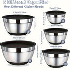 8PCS/Set-Labeled Mixing Bowl Set with Black Lids, Nested Bowls and Three Removable Grater Inserts