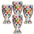 Footed Glass Drinkware Set, Color-Block Pattern Goblets in 4 or 8-Piece Options for Table and Party Service