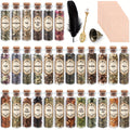 43-Piece Dried Herbs & Flowers Witch Ritual Kit, Sachet Supplies Set with Crystal Spoon, Black Feather & Bell for Pagan Spells