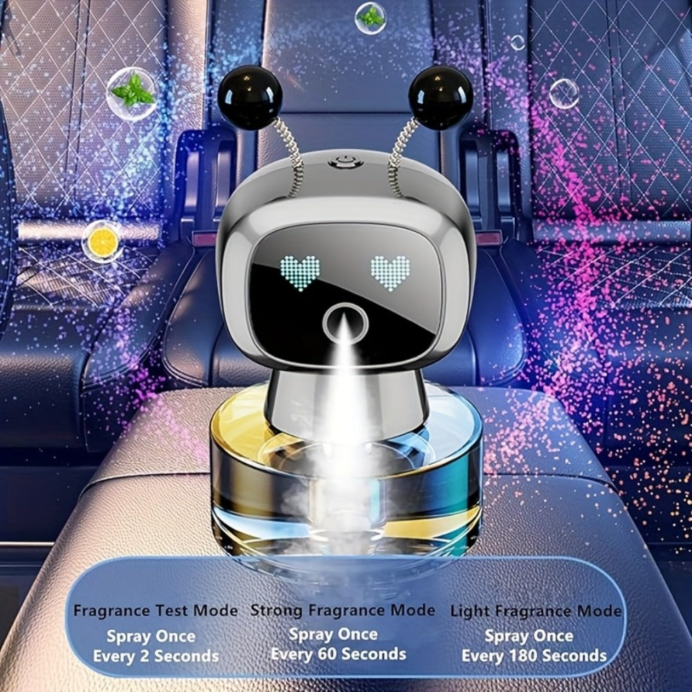 Car Air Freshener Auto Spray Robot Design USB Rechargeable – AI Expression Display, 4-Level Fragrance Control