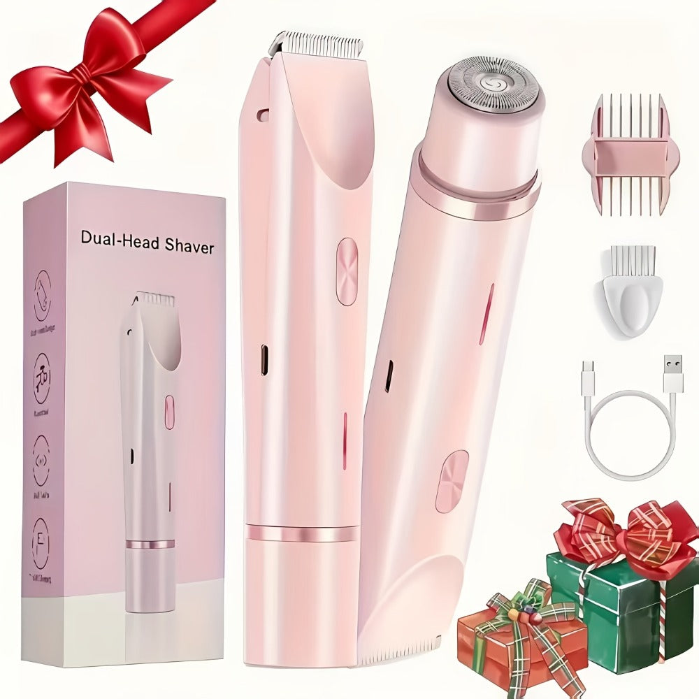 Bikini Trimmer for Women 2-in-1 Dual Head Electric Shaver - Wet Dry Body Hair Remover for Bikini Area Underarms Legs Arms Face