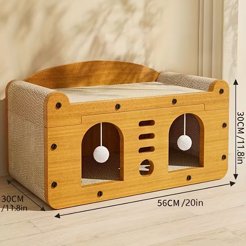 Double- or Three-Level Cat Tree Condo with Wood-Look Panels, Doorway Cutouts and Scratch Liners