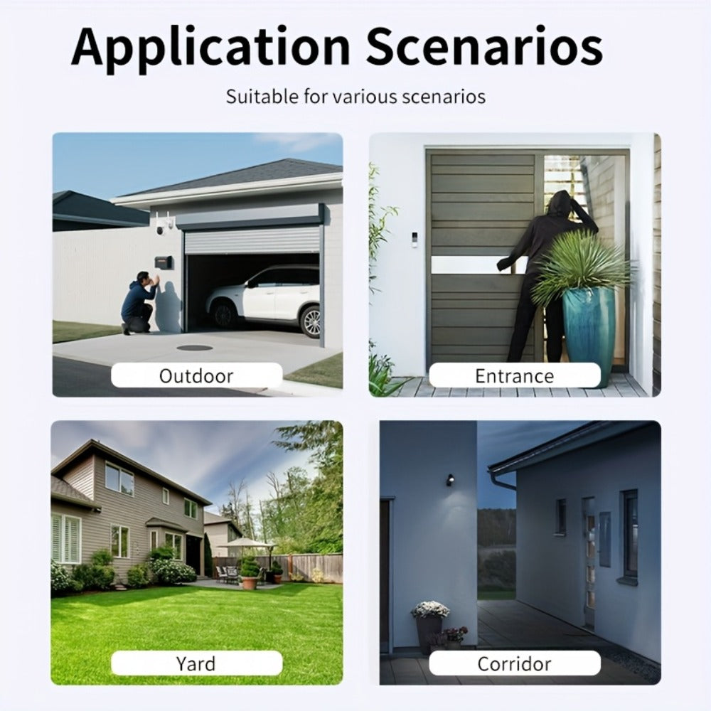 White Solar WiFi Security Camera Set with Two- or Four-Camera Options, Pan-Tilt View and Full-Color Night Vision