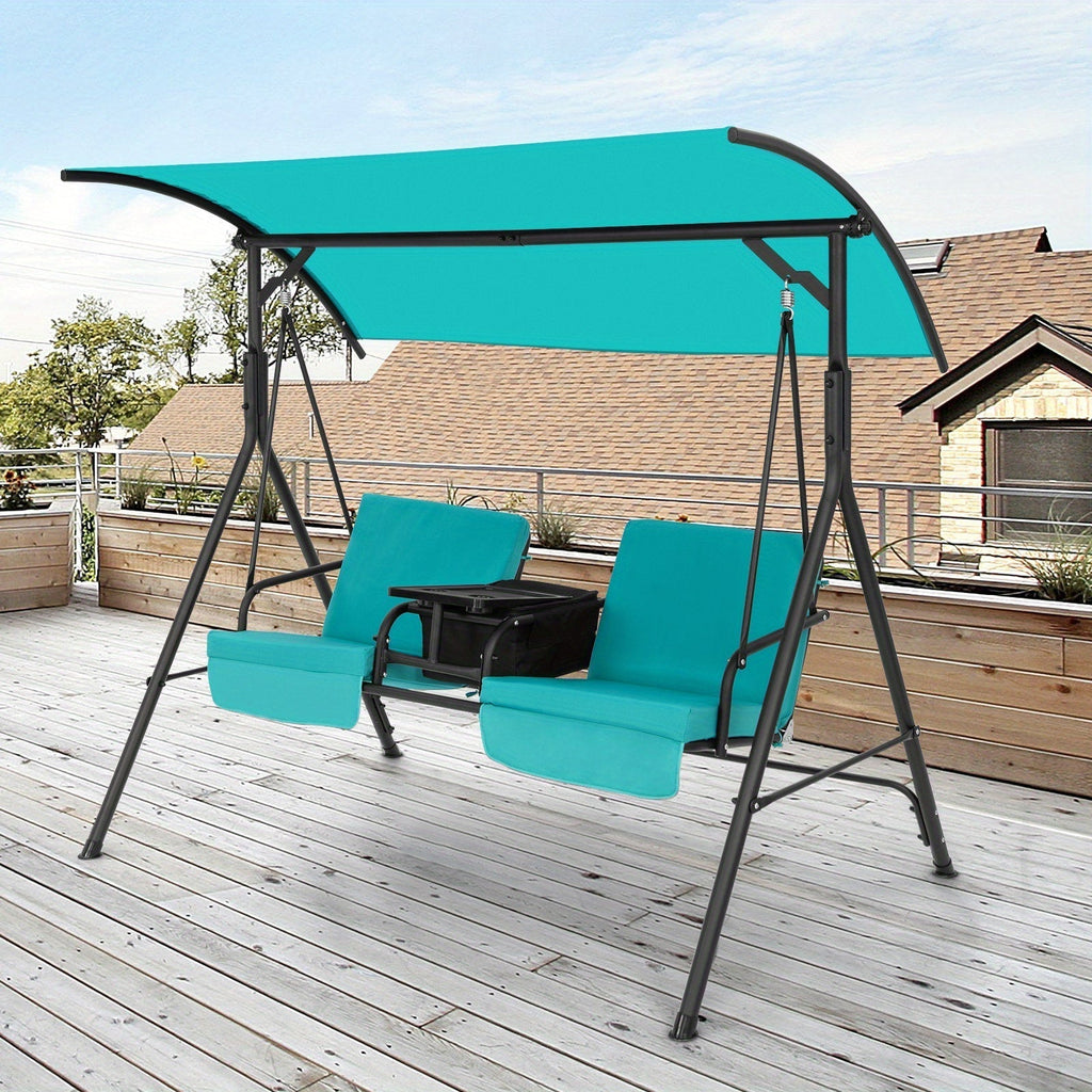 Patio Canopy Swing 2-Person with Cooler Bag Rotatable Tray Cushions 529lbs Backyard