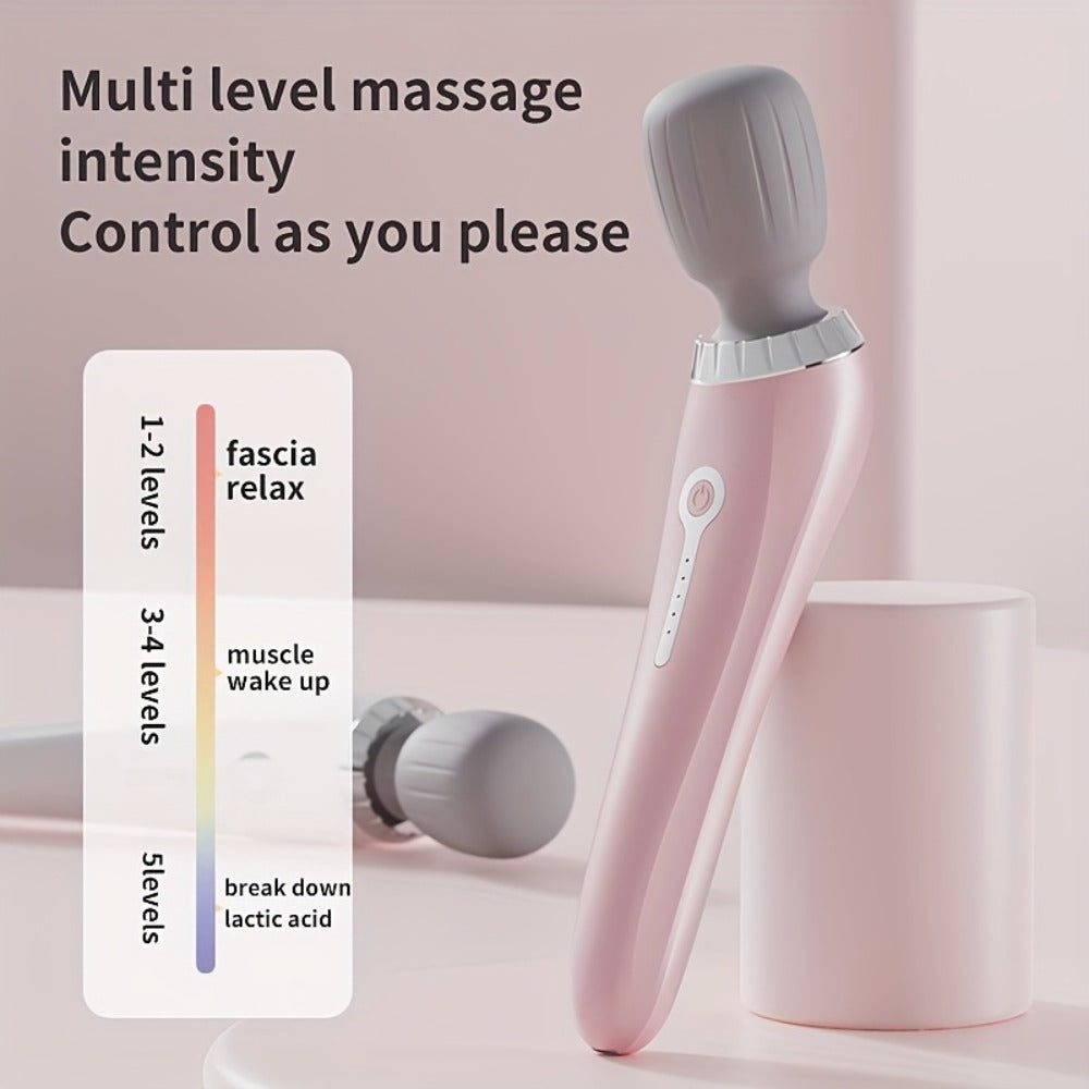 Portable Handheld Massage Stick, USB Rechargeable Wand Massager with 5 Adjustable Speed Levels, Relieves Neck