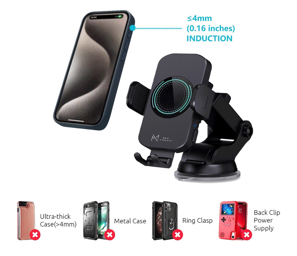 4-Color Wireless Car Charger Mount 15W Qi Auto-Clamping – Fast Wireless Charging Phone Holder for iPhone 17 16 15 14 13 12 11 Pro Max