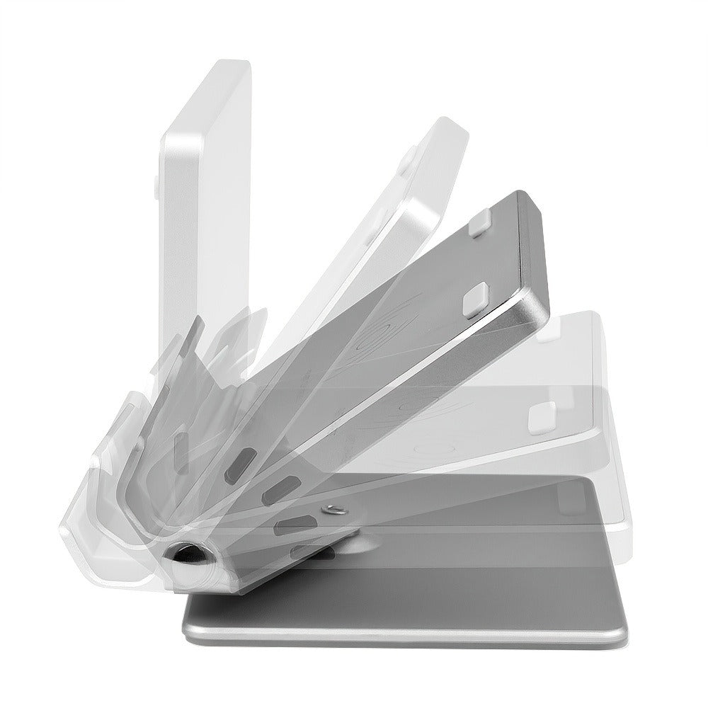 Silvery 360-Degree Rotating Wireless Charging Stand with Micro-USB and USB-C Input Port Design
