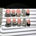 Press On Nails 10-Piece Short Duckbill Set with Black French Tips, Snake, Stars and Self-Adhesive Gel Tabs