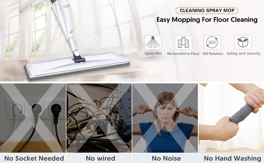 Spray Mop with 3 Microfiber Carbon Fiber Pads Water Spraying Flat Mop Wet Dry Dual Use Floor for Entryways, Bedrooms and Living Spaces