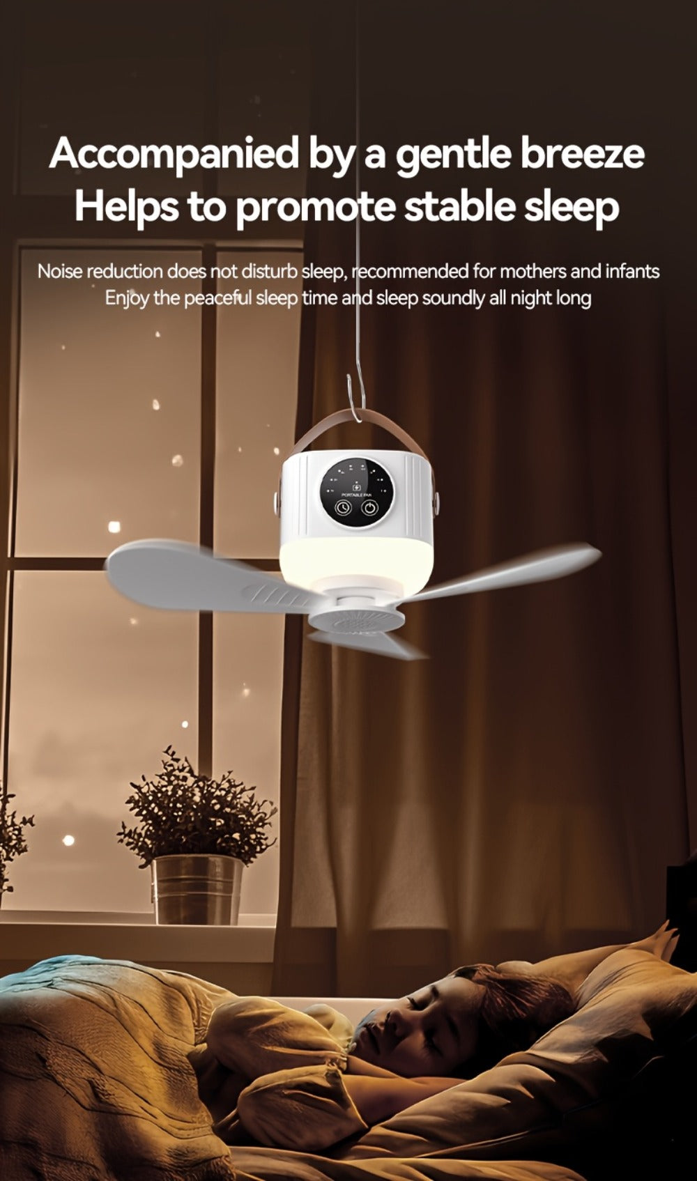 Portable Fan USB-Powered Hanging Tent Model with Remote Control, LED Light and Optional Triangular Stand