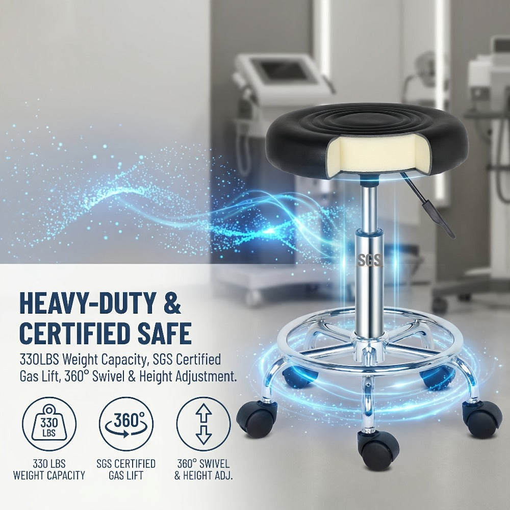 Round Padded Swivel Bar Stool 360° with Chrome Base – Adjustable Height Salon Kitchen Counter Stool for Nail