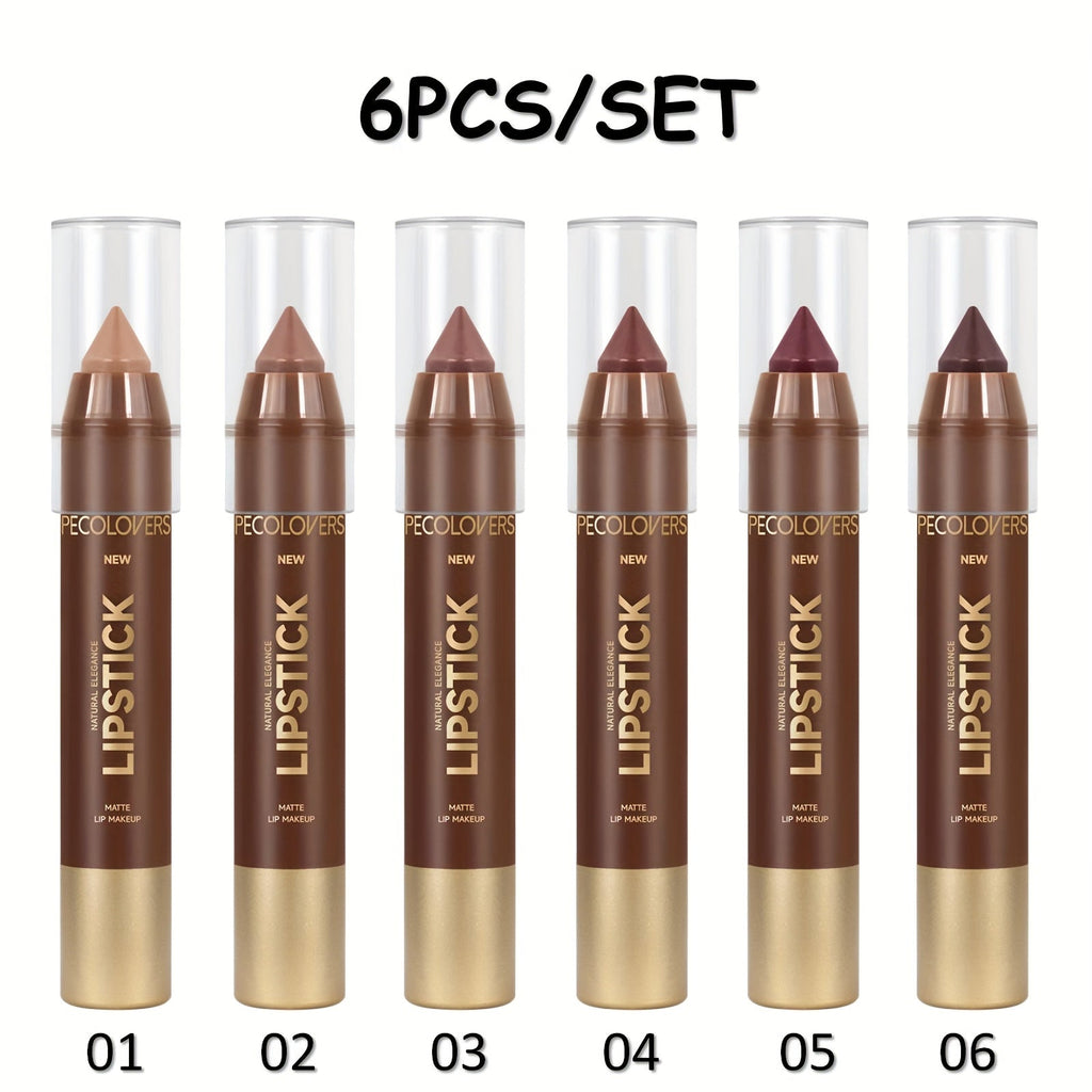 Non-Smearing Contour Lip Liner Set 6 Pcs, Smooth Paste Matte Formula Precise Definition, for Makeup, Travel and Everyday Vanity Use