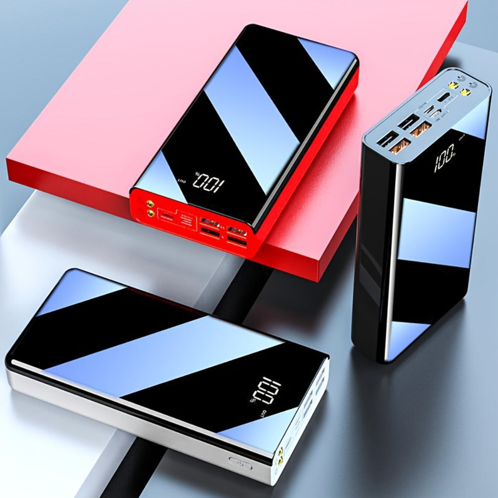 Power Bank 30000mAh or 100000mAh with 22.5W Charging, Digital Display and LED Flashlight in Black or Red