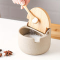 Ceramic Seasoning Pot Set with Lid & Spoon – Salt Pepper Spice Jar Container with Tray Kitchen Condiment Storage Organizer for Counter