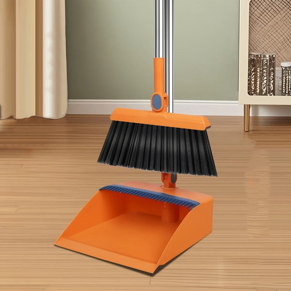 Long-Handle Broom and Dustpan Cleaning Set with Comb Teeth in Blue, Orange, White, Purple or Green