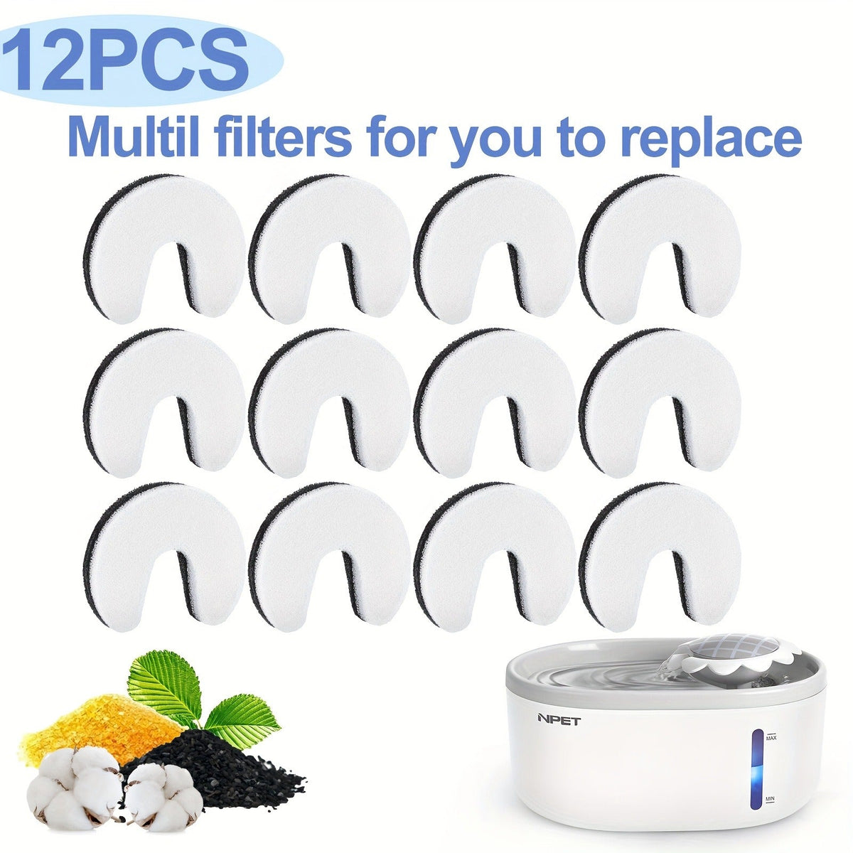 2L NPET Pet Water Fountain with Visible Water Level, PETNC010GW Filter Bundles and PETNC010YO-US Model