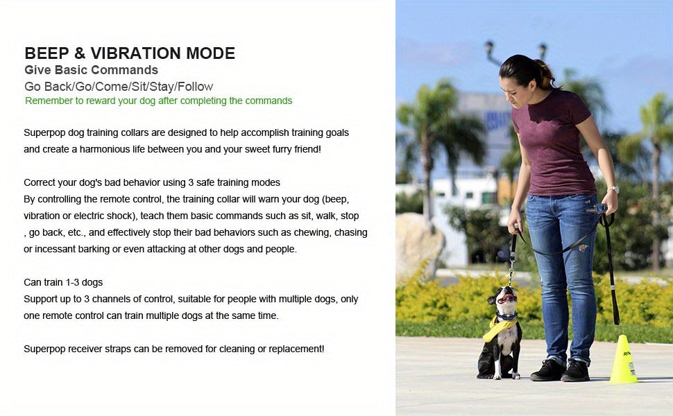 Dog Training Collar with Remote – LED Light, Beep, Vibration & Safe Shock Modes | Waterproof E-Collar for 1