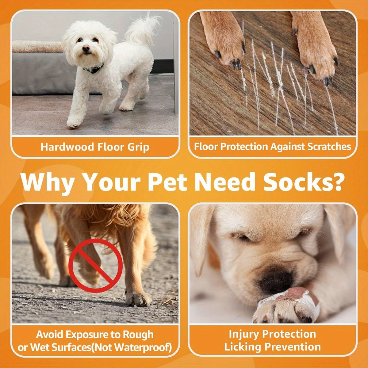 Non-Slip Dog Socks Double-Sided Grip Paw Protector with Adjustable Straps – Anti-Lick Dog Booties for Hardwood Floors