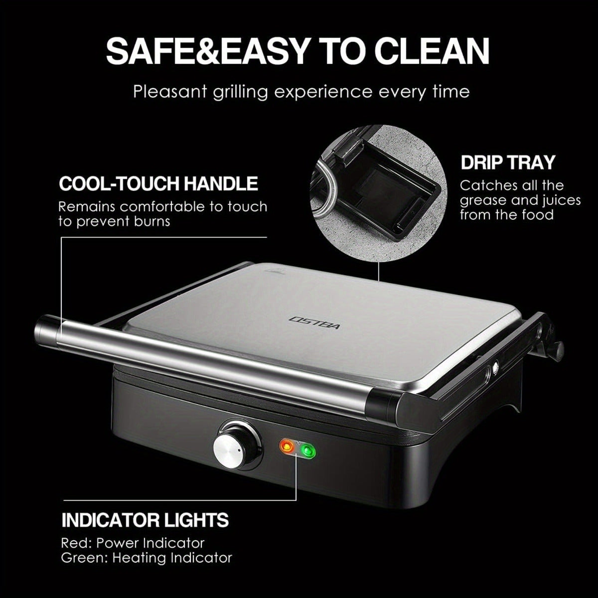 Panini Press Grill Indoor Sandwich Maker 4 Slice, Non-Stick 1200W Electric Grill with Temperature Control