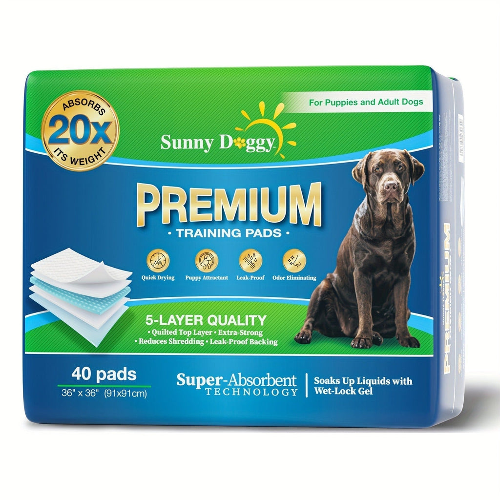 Dog Training Pads, Sunny Doggy Disposable Sets in 120-Count 22 x 22, 50-Count 30 x 36 and 40-Count 36 x 36 Sizes