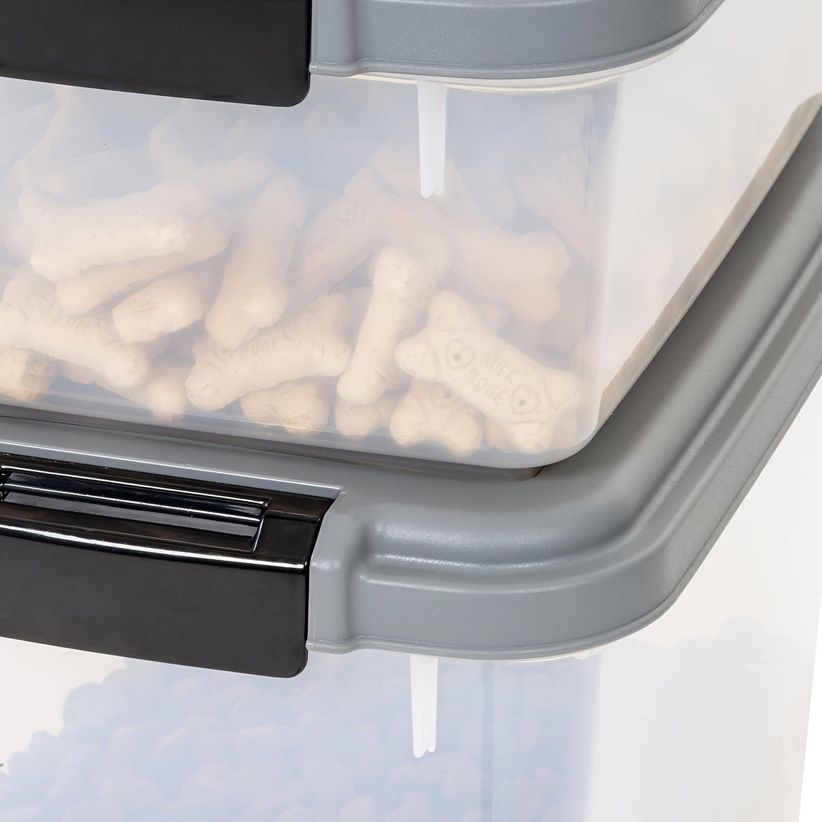 30QT and 10QT Stacking Pet Food Bin Set with Long Scoop, Front Latch and Removable Caster Wheels