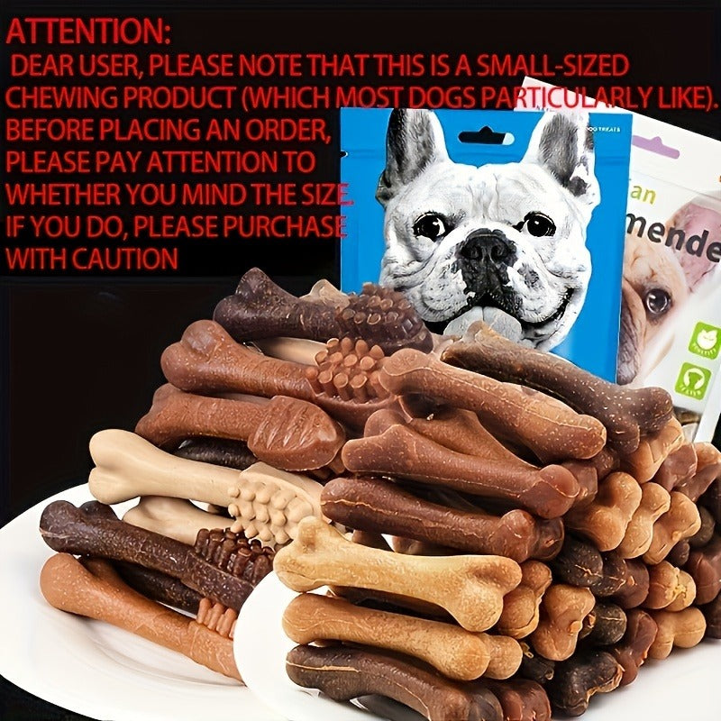 Assorted Dog Chew Sticks, 50-Piece Pack with Small Bone and Brush Shapes in Multiple Colors