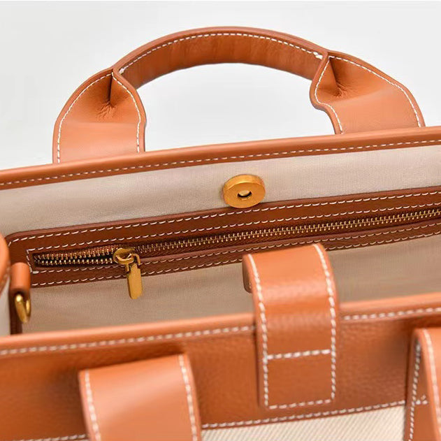 Canvas Genuine Leather Women's Commuter Bag,11.4in Length -i7bags