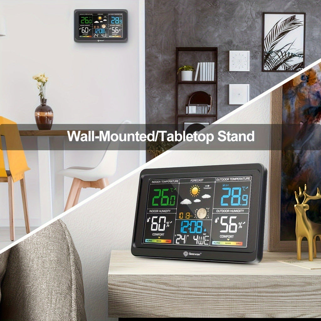 Wireless Weather Station – Indoor Outdoor Thermometer with 7.6" LCD, Barometer, Humidity, Moon Phase & USB Charging