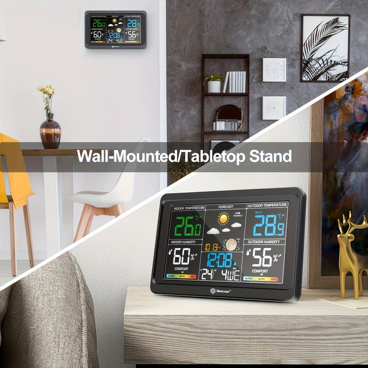 Wireless Weather Station – Indoor Outdoor Thermometer with 7.6" LCD, Barometer, Humidity, Moon Phase & USB Charging