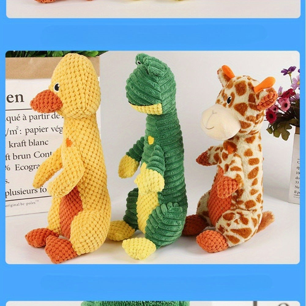 Dog Toy Squeaky Plush Deer or Frog Character for Chew, Tug, Fetch, Shake and Cuddle Play for All Breeds