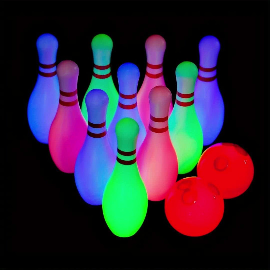 Light-Up Kids Bowling Set with 10 Pins & 2 Balls – Glowing Indoor Outdoor Bowling Game for Boys & Girls, 7.87-Inch Tall Pins