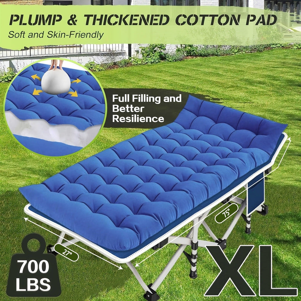 Padded Folding Camping Cot in Standard or XXL Sizes with Blue, Purple, Brown and Two-Pack Options