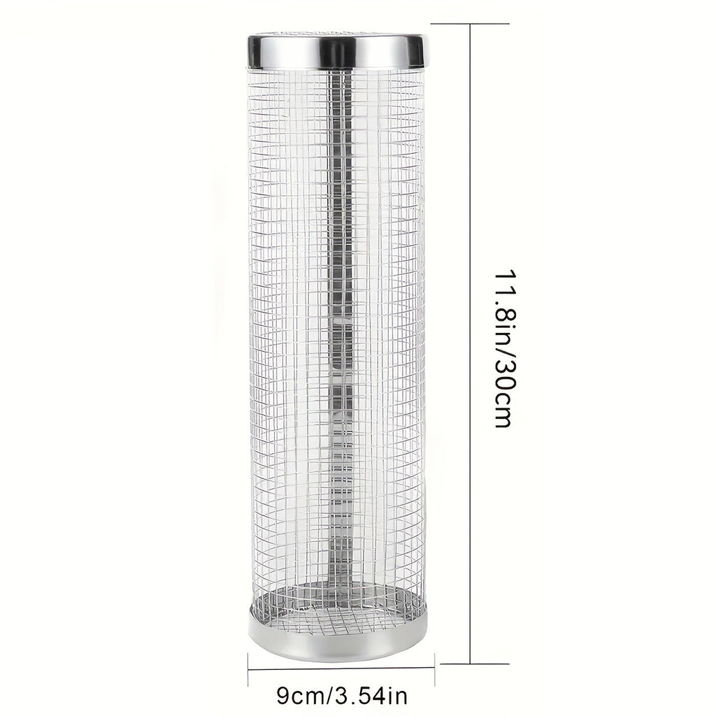 Rolling Grill Basket Stainless Steel 2-Pack, Cylinder BBQ Basket with Hook & Fork for Vegetables